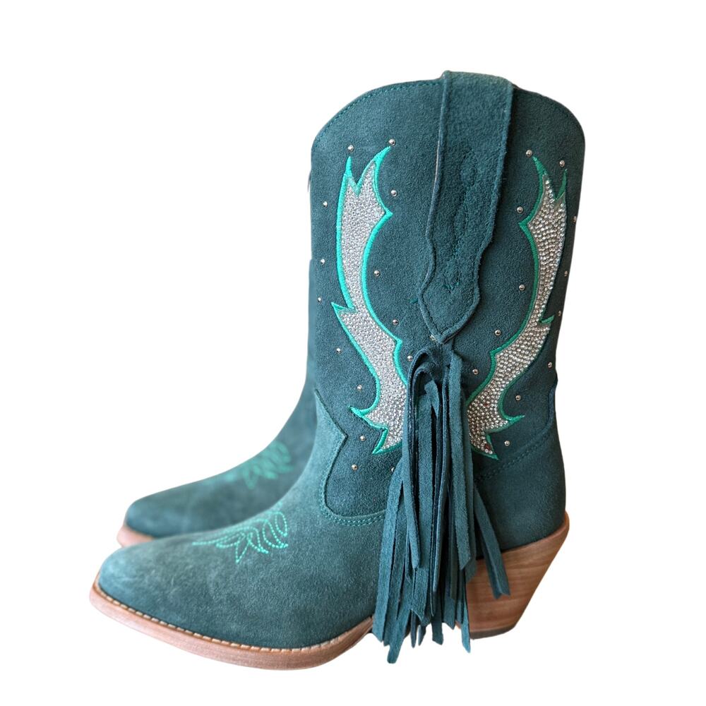 Buck & Brana Morgan Cowgirl Boots 🌿 Green Fringe Leather | Size 6 | NIB